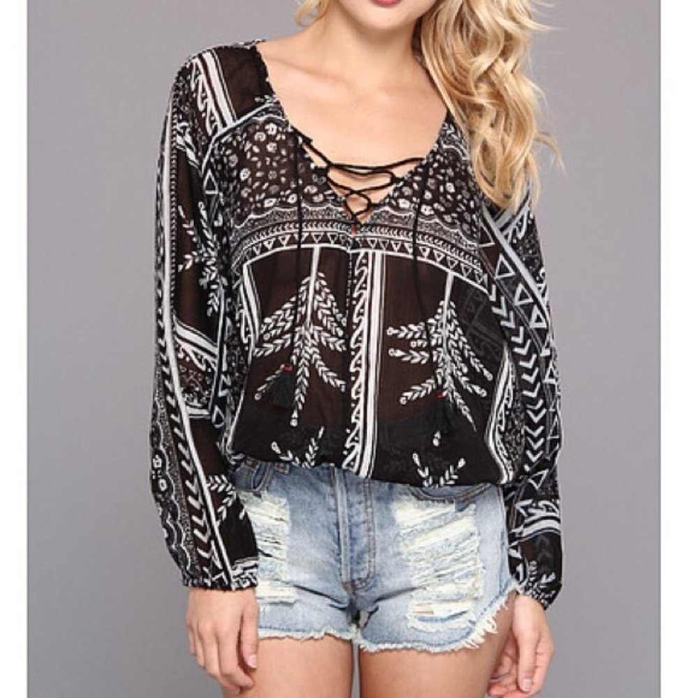 Free People yo yo peasant blouse